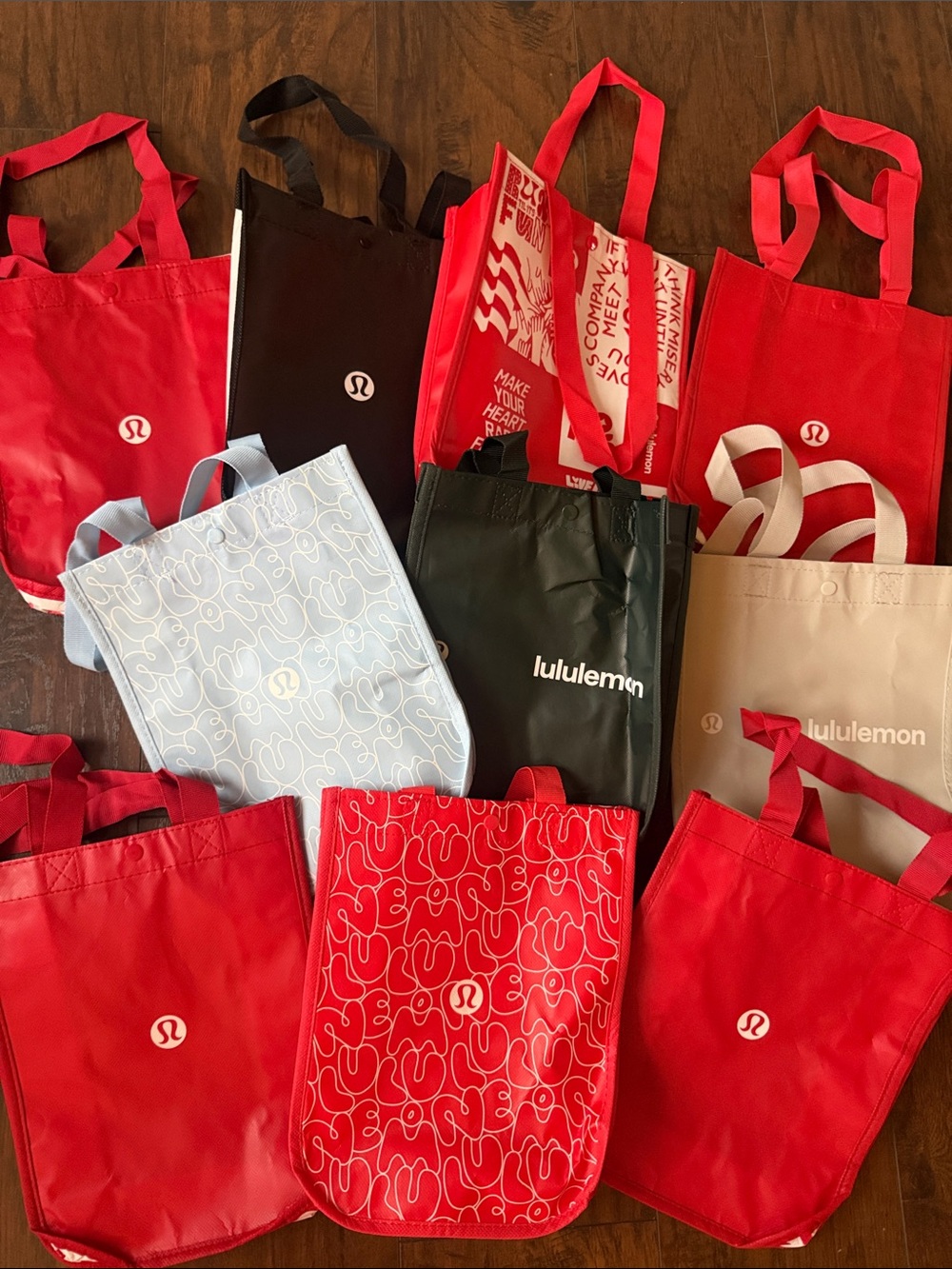 10 small reusablelululemon athletica Tote Bag Lot - Red, Black, Light Blue, grey